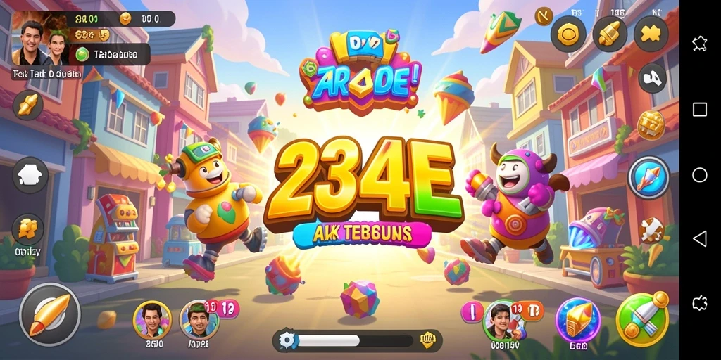 Screenshot gameplay <strong>234E</strong> menampilkan suasana arcade yang menyenangkan.