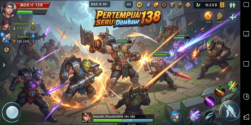 Screenshot utama BOS138 menunjukkan aksi pertempuran seru di arena MOBA.