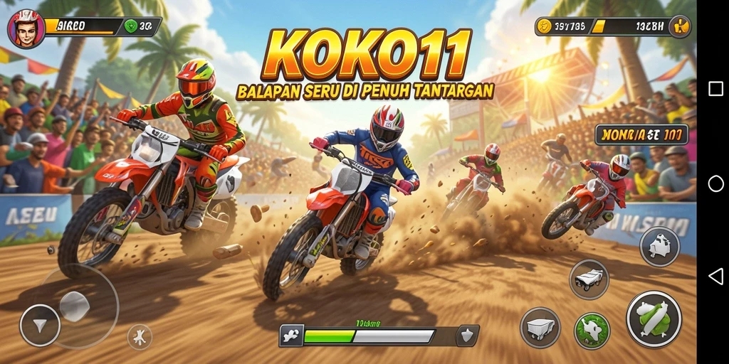 Tampilan gameplay KOKO11 dengan kecepatan tinggi dan adrenalin balapan.